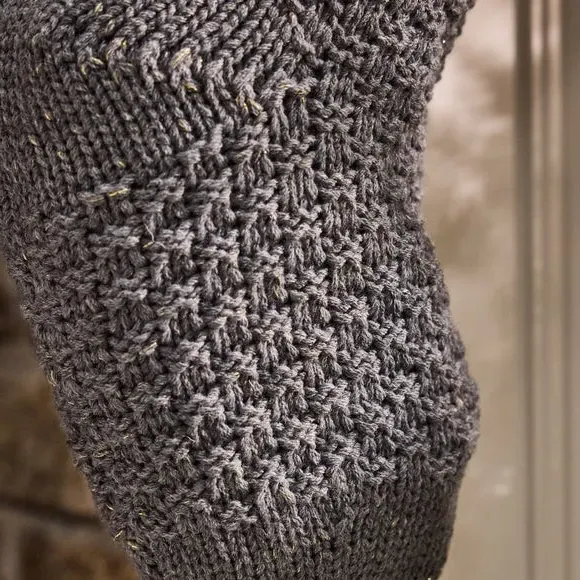 Knitted Christmas Stocking with Pompom - Grey