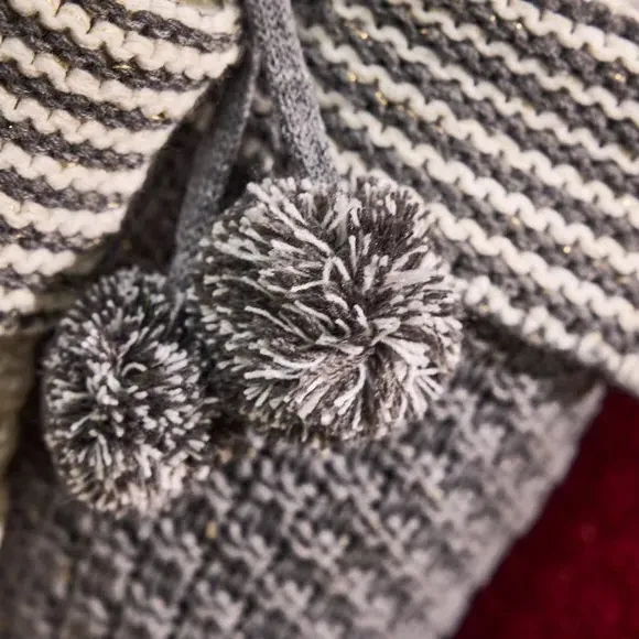 Knitted Christmas Stocking with Pompom - Grey