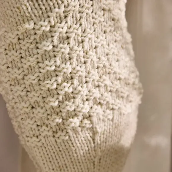 Knitted Christmas Stocking with Pompom - White
