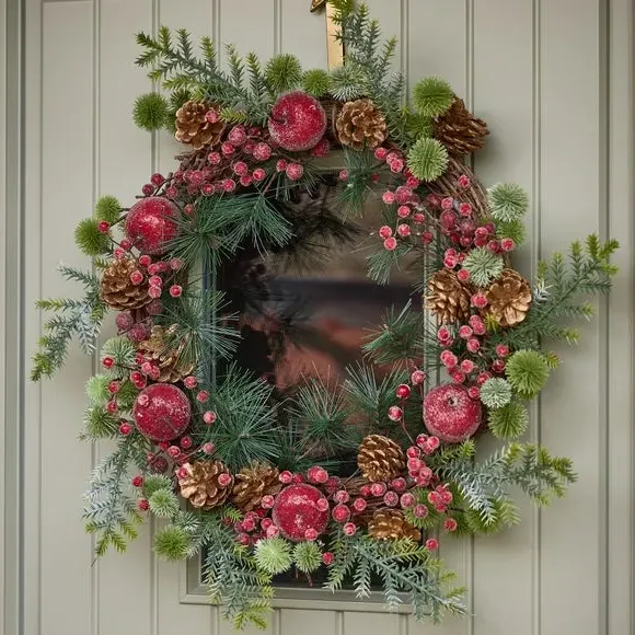 Large Candy Apple Wreath - Red, Grapevine image