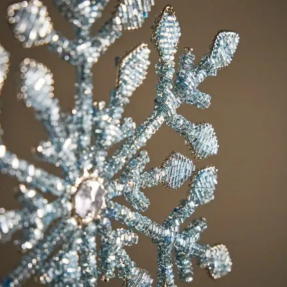 Snowflake Tree Topper with Glass Beads - Blue, Metal