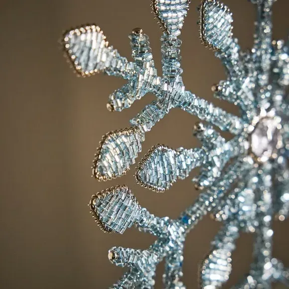 Snowflake Tree Topper with Glass Beads - Blue, Metal