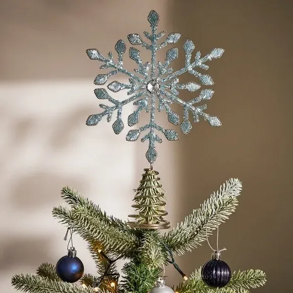 Snowflake Tree Topper with Glass Beads - Blue, Metal image