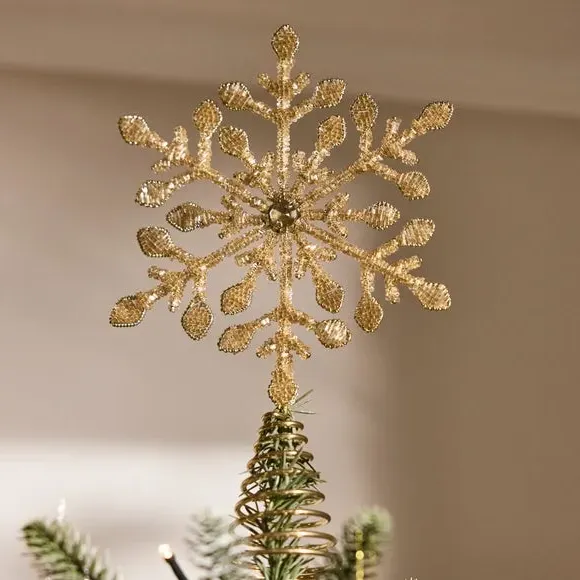 Snowflake Tree Topper with Glass Beads - Gold, Metal
