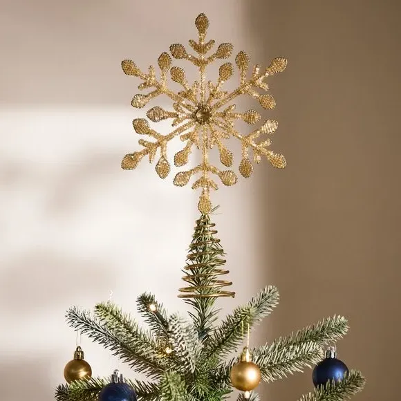 Snowflake Tree Topper with Glass Beads - Gold, Metal