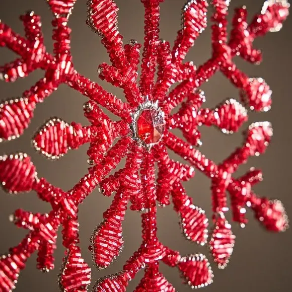 Snowflake Tree Topper with Glass Beads - Red, Metal