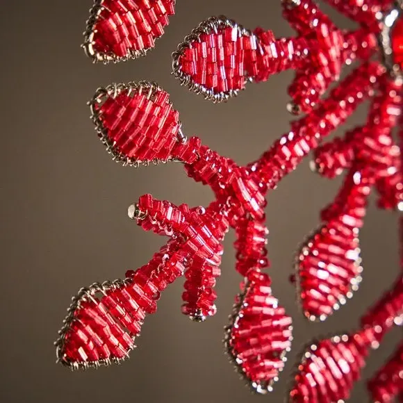 Snowflake Tree Topper with Glass Beads - Red, Metal