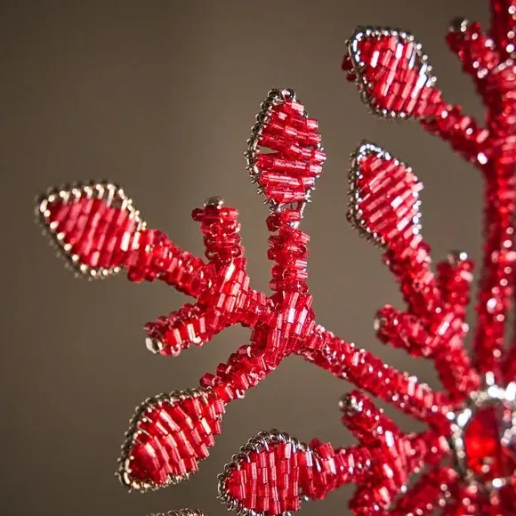 Snowflake Tree Topper with Glass Beads - Red, Metal