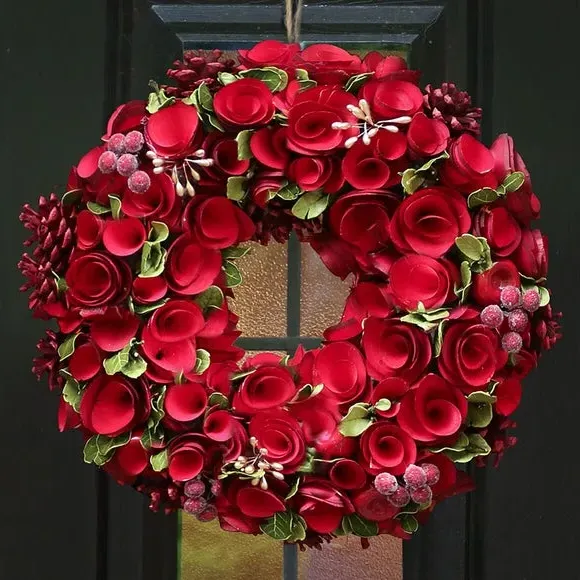 Winter Rose Wreath - Red, Wood image