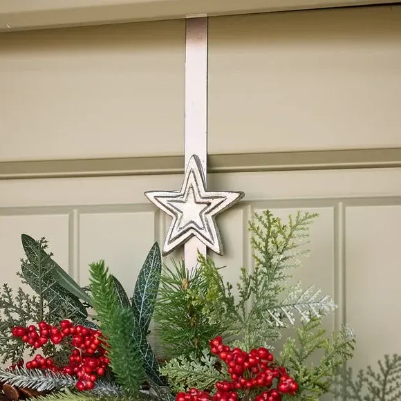 Wreath Hanger with 3D Star - Silver, Metal