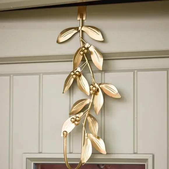 Wreath Hanger with Leaves - Gold, Metal image