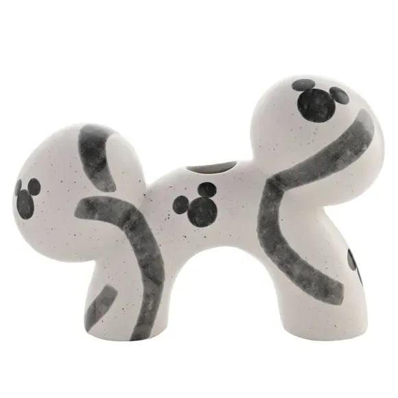 Arched Vase with Character Design - White, Ceramic
