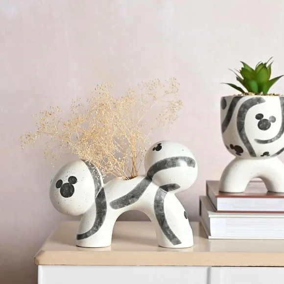 Arched Vase with Character Design - White, Ceramic image