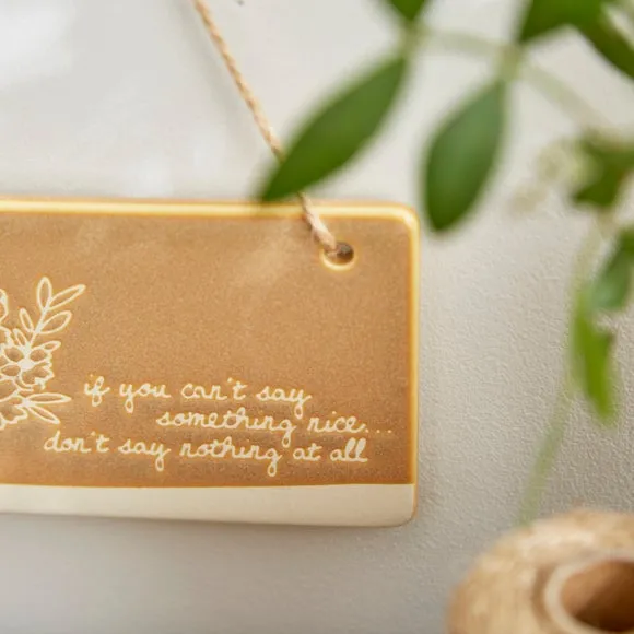 Ceramic Hanging Plaque with Quote - Yellow
