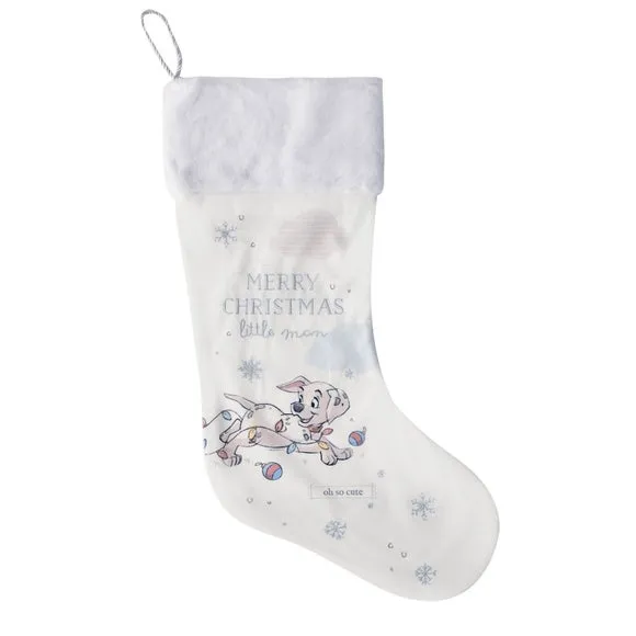 Christmas Stocking with Print - White, Fabric