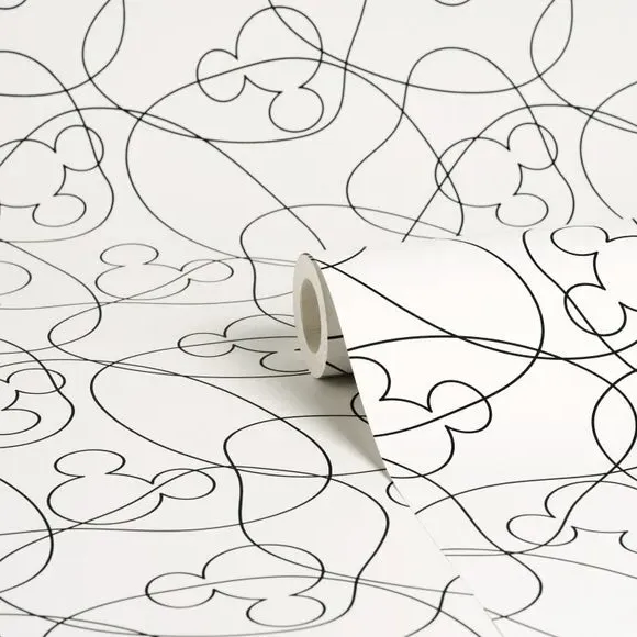 Linear Mickey Mouse Wallpaper - Black/White