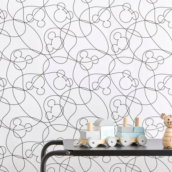 Linear Mickey Mouse Wallpaper - Black/White