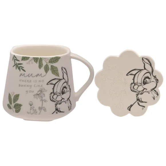 Mug & Coaster Set Thumper Design - White, Bone China
