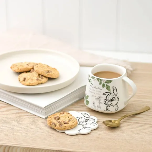 Mug & Coaster Set Thumper Design - White, Bone China image