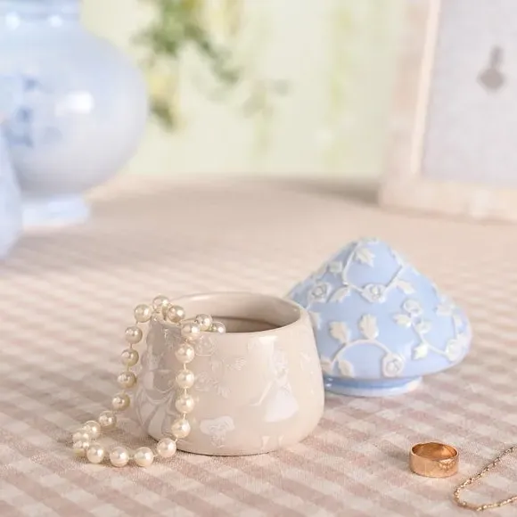 Mushroom Trinket Box with Lid - Blue, Ceramic