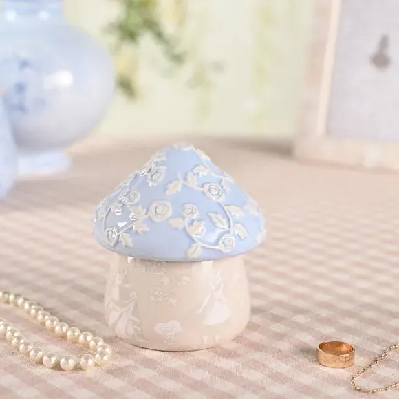 Mushroom Trinket Box with Lid - Blue, Ceramic image