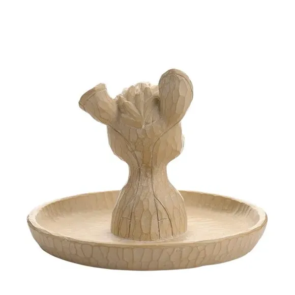 Round Trinket Dish Carved Design - Brown