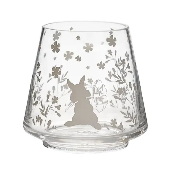 Set of 2 Candle Holders with Design - Clear Glass