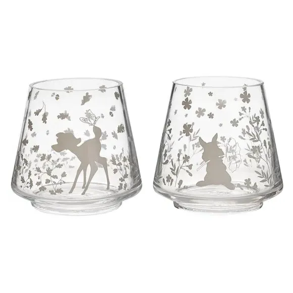 Set of 2 Candle Holders with Design - Clear Glass