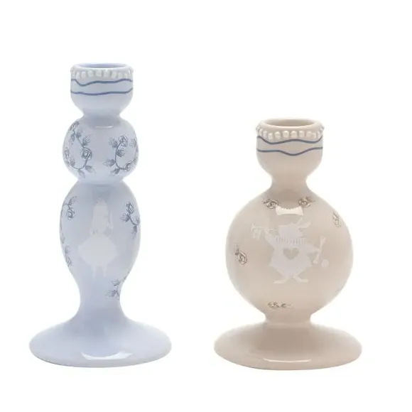 Set of 2 Candlestick Holders - Blue, Ceramic
