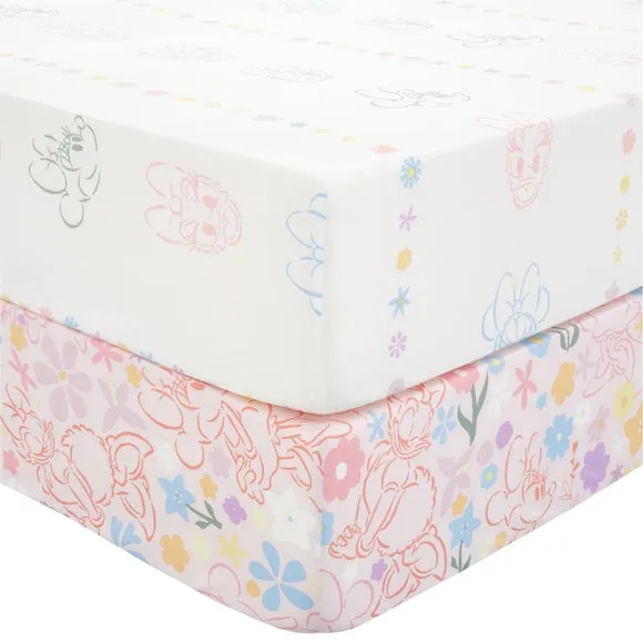 Set of 2 Fitted Sheets Character Print - Pink, Cotton