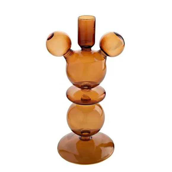 Set of 2 Mickey Mouse Candlestick Holders - Clear Glass