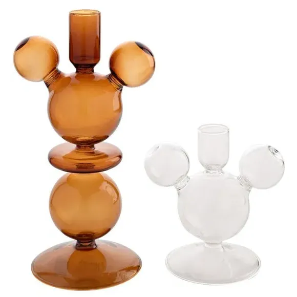 Set of 2 Mickey Mouse Candlestick Holders - Clear Glass image