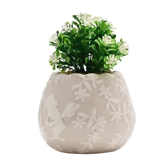 Set of 2 Plant Pots with Artificial Plants - Blue