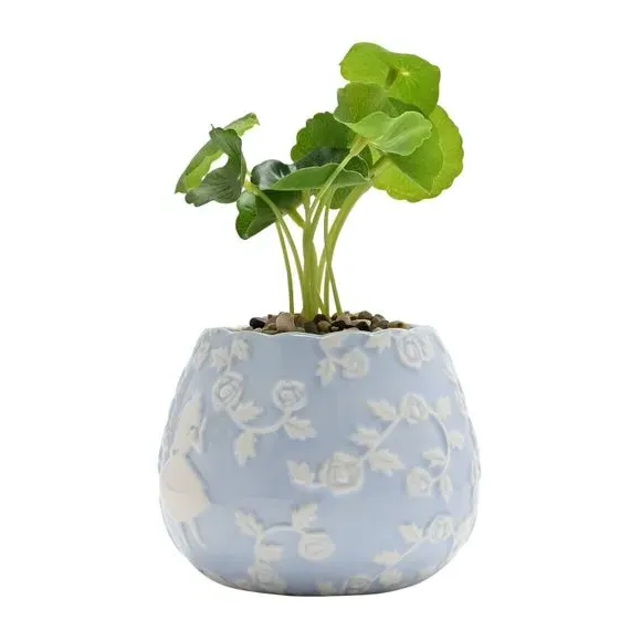 Set of 2 Plant Pots with Artificial Plants - Blue