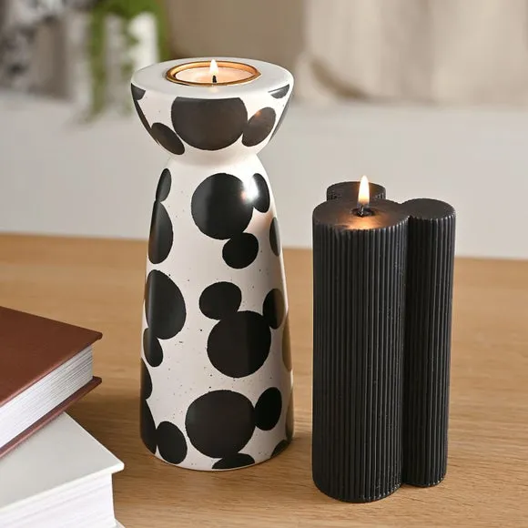 Tall Tealight Holder Mickey Design - White Ceramic image
