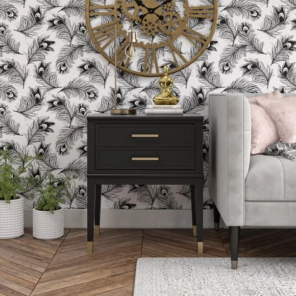 1 Drawer Bedside Table with Gold Accents - Black image