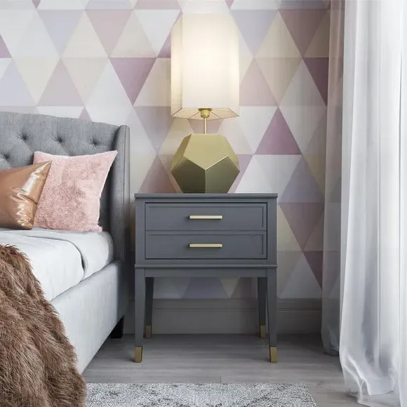 1 Drawer Bedside Table with Gold Accents - Graphite