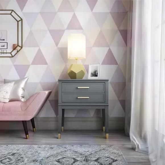 1 Drawer Bedside Table with Gold Accents - Graphite