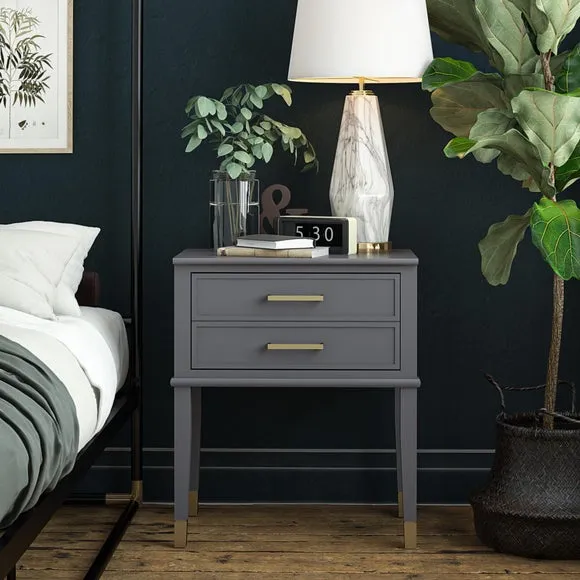 1 Drawer Bedside Table with Gold Accents - Graphite