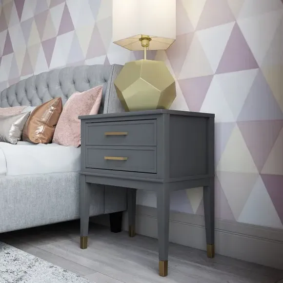1 Drawer Bedside Table with Gold Accents - Graphite