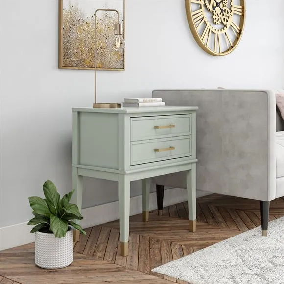 1 Drawer Bedside Table with Gold Accents - Green