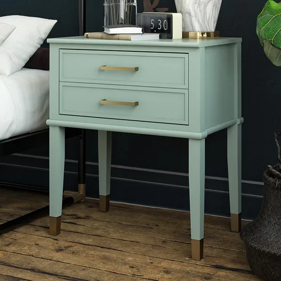 1 Drawer Bedside Table with Gold Accents - Green