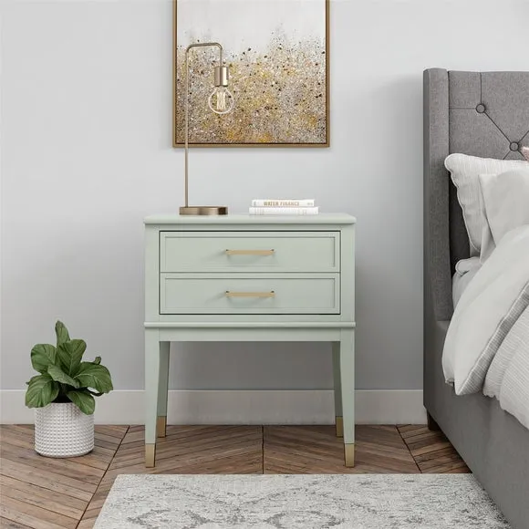 1 Drawer Bedside Table with Gold Accents - Green