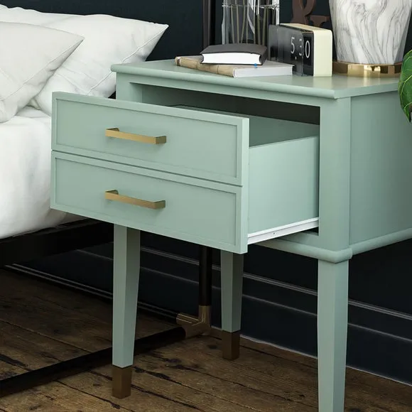 1 Drawer Bedside Table with Gold Accents - Green