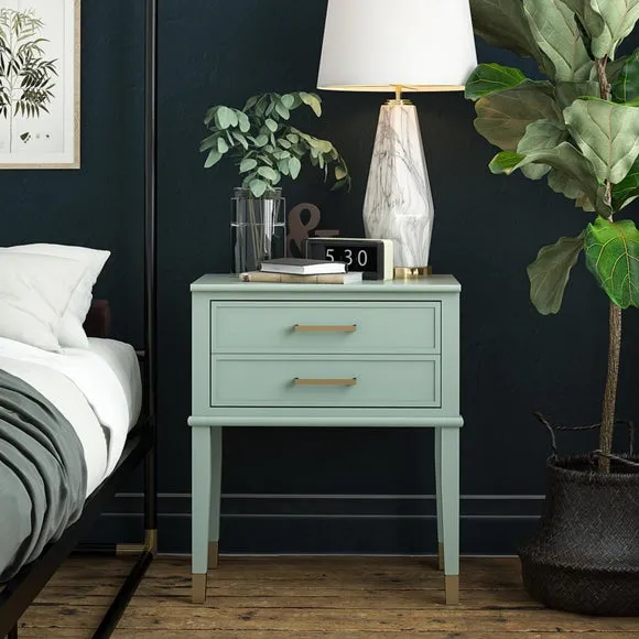 1 Drawer Bedside Table with Gold Accents - Green