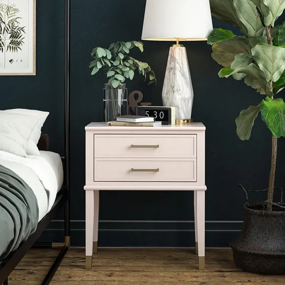 1 Drawer Bedside Table with Gold Accents - Pink