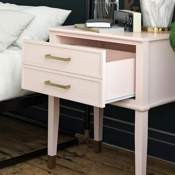 1 Drawer Bedside Table with Gold Accents - Pink