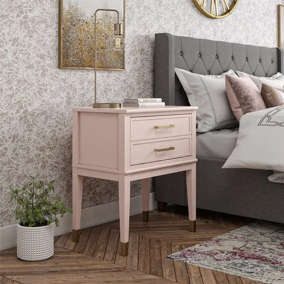 1 Drawer Bedside Table with Gold Accents - Pink