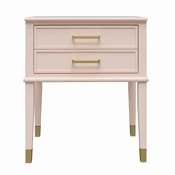 1 Drawer Bedside Table with Gold Accents - Pink