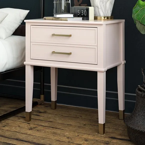 1 Drawer Bedside Table with Gold Accents - Pink